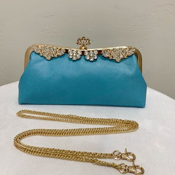 Handmade Genuine Leather Rhinestone Push lock Clutch/Evening bag - Picture 11 of 13